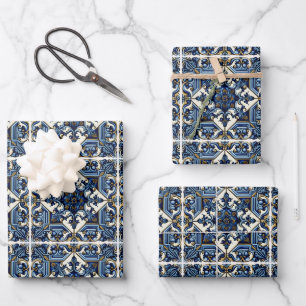 Mediterranean Tiles, Portuguese, Azulejo, Majolica Wrapping Paper Sheet