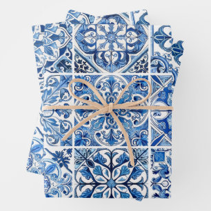 Mediterranean Tiles, Portuguese, Azulejo, Majolica Wrapping Paper Sheet