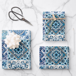 Mediterranean Tiles, Portuguese, Azulejo, Majolica Wrapping Paper Sheet