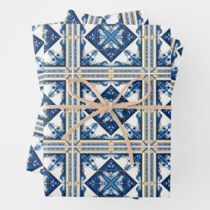 Mediterranean Tiles, Portuguese, Azulejo, Majolica Wrapping Paper Sheet