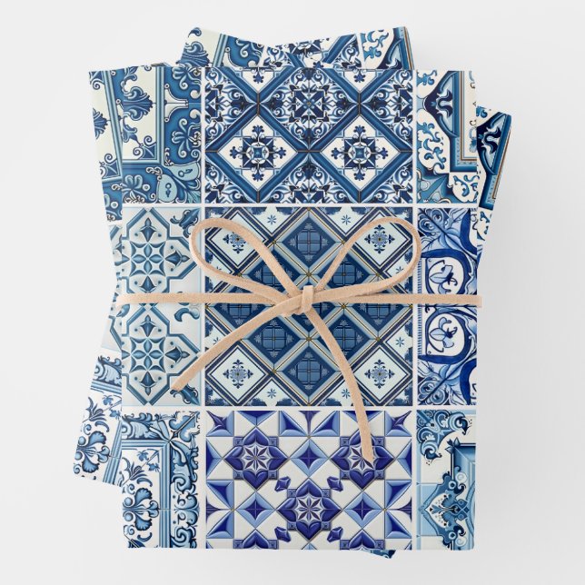 Mediterranean Tiles, Portuguese, Azulejo, Majolica Wrapping Paper Sheet (In situ)