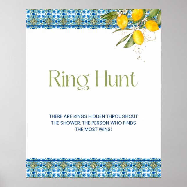 Mediterranean Tiles Ring Hunt Bridal Shower Poster (Front)