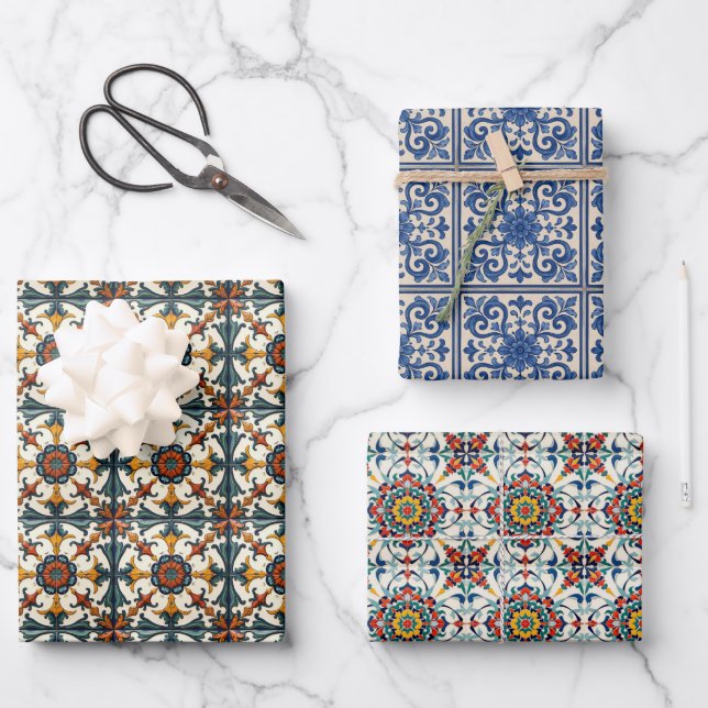 Mediterranean Tiles Wrapping Papers Folk Art 3 Set Paper Sheet (Front)