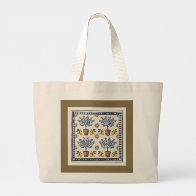 Mediterranean Topiary Tree Pattern Elegant Tote Ba (Back)