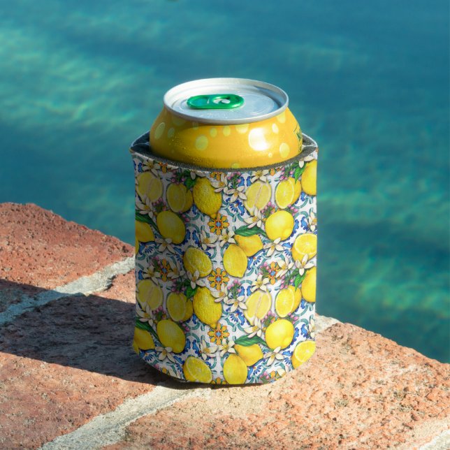 Mediterranean Traditional Pattern With Lemons Can Cooler (In Situ Pool)