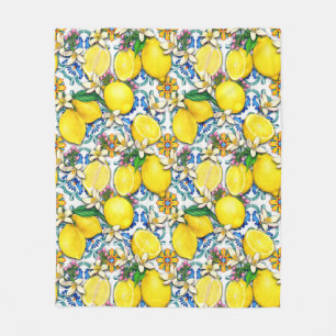 Mediterranean Traditional Pattern With Lemons Fleece Blanket