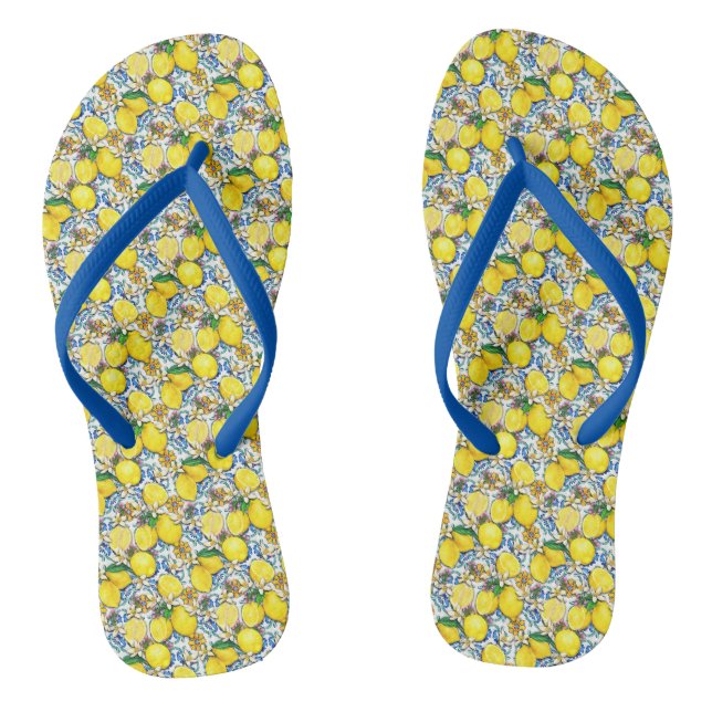 Mediterranean Traditional Pattern With Lemons Flip Flops (Footbed)