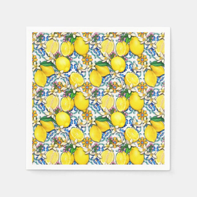 Mediterranean Traditional Pattern With Lemons Napkin (Front)