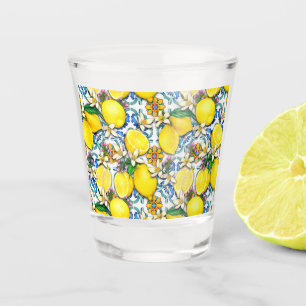 Mediterranean Traditional Pattern With Lemons Shot Glass
