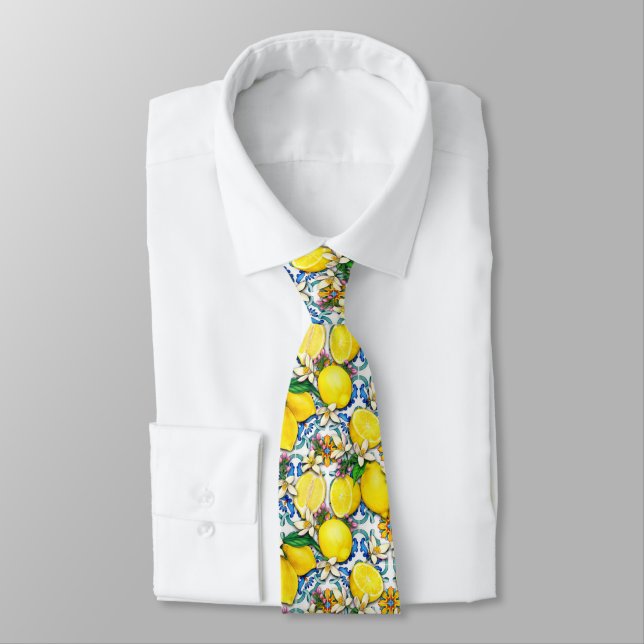 Mediterranean Traditional Pattern With Lemons Tie (Tied)