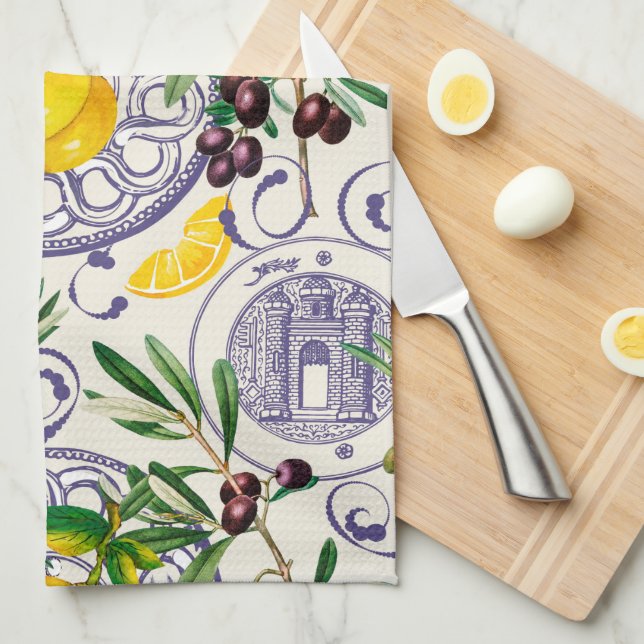 Mediterranean,Tuscan style,olives,pattern     Kitchen Towel (Quarter Fold)
