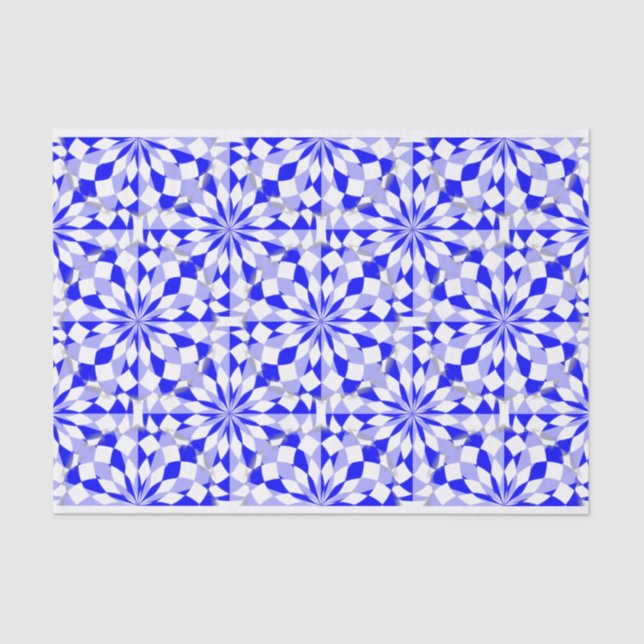 Mediterranean Two Tone Blue Geometric Pattern Tissue Paper (Front)