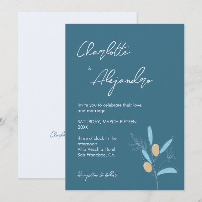 Mediterranean Vibes Wedding Invitation Blue (Front/Back)