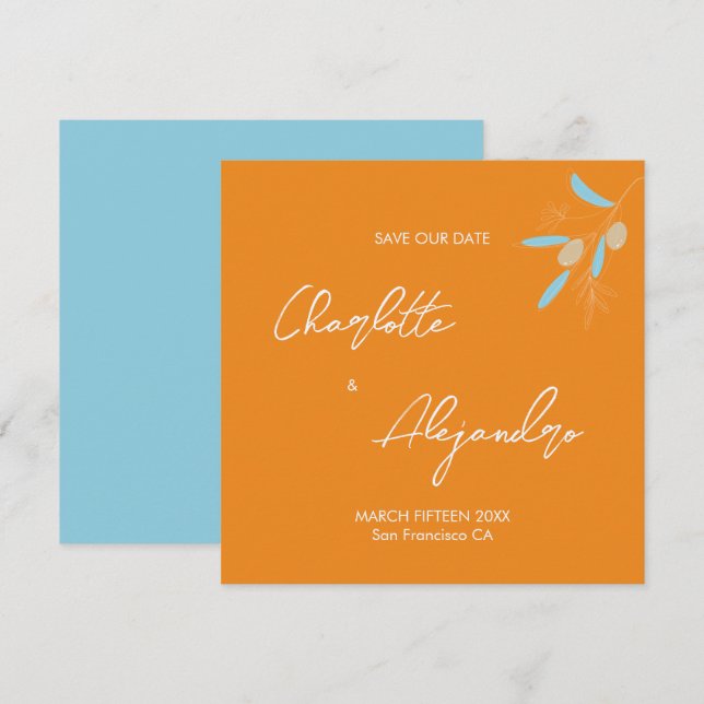 Mediterranean Vibes Wedding Save the Date Orange (Front/Back)