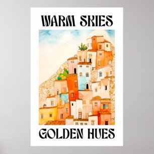 Mediterranean Village Art Print Golden Hillside