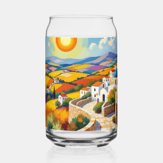 Mediterranean Village Painting Can Glass