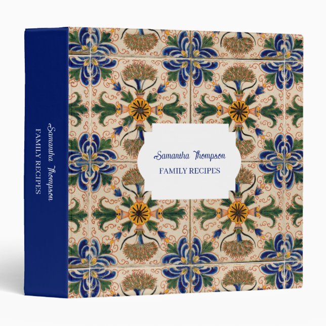 Mediterranean Vintage Floral Pattern Recipe  Binder (Front/Spine)