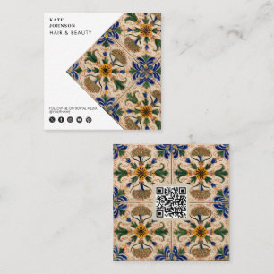 Mediterranean Vintage Floral QR Code Social Media Square Business Card