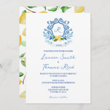 Mediterranean Watercolor Blue with Lemons Wedding