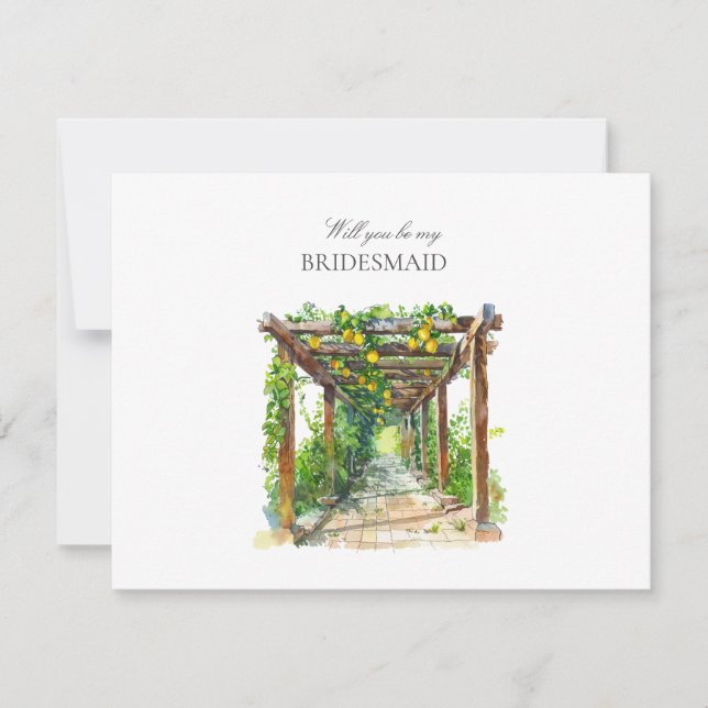Mediterranean Watercolor Bridesmaid Proposal Card (Front)