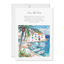 Mediterranean Watercolor Save The Date Card