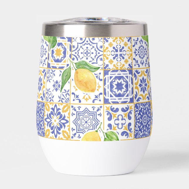Mediterranean Watercolor Tile Lemon Pattern (Front)