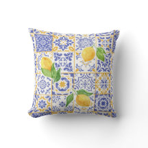 Mediterranean Watercolor Tile Lemon Pattern