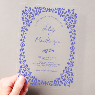 Mediterranean Wedding Blue White Botanical Vines Acrylic Invitations
