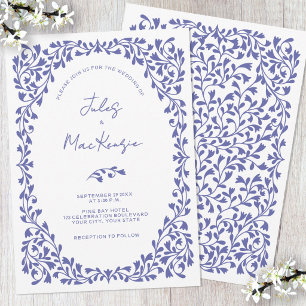 Mediterranean Wedding Blue White Botanical Vines Invitation
