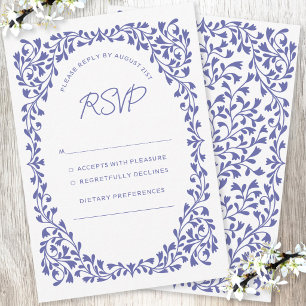 Mediterranean Wedding Blue White RSVP Card