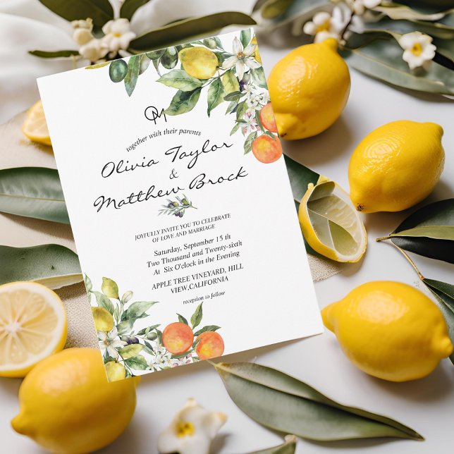  Mediterranean Wedding Elegant Watercolor Cutrus Invitation (Creator Uploaded)