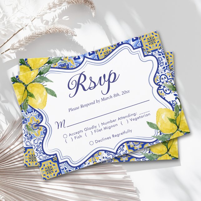 Mediterranean Wedding Style with Italian Tiles RSVP Card (Creator Uploaded)
