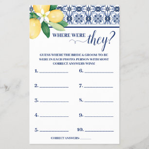 Mediterranean Where were Couple Shower Game Card