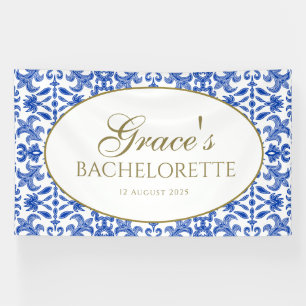 Mediterranean White and Blue Banner Vintage Style 