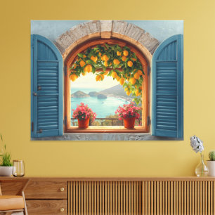 Mediterranean window view and Lemon Balcony Canvas Print