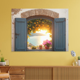 Mediterranean window view and Lemon Balcony Canvas Print
