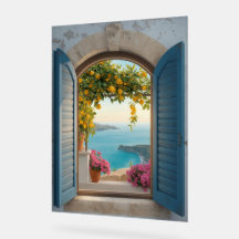 Mediterranean window view frame - coastal lemon