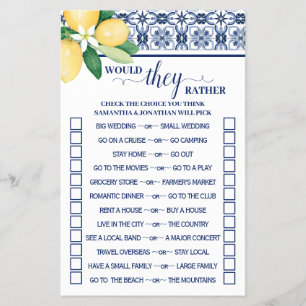 Mediterranean Would They Rather Shower Game Card