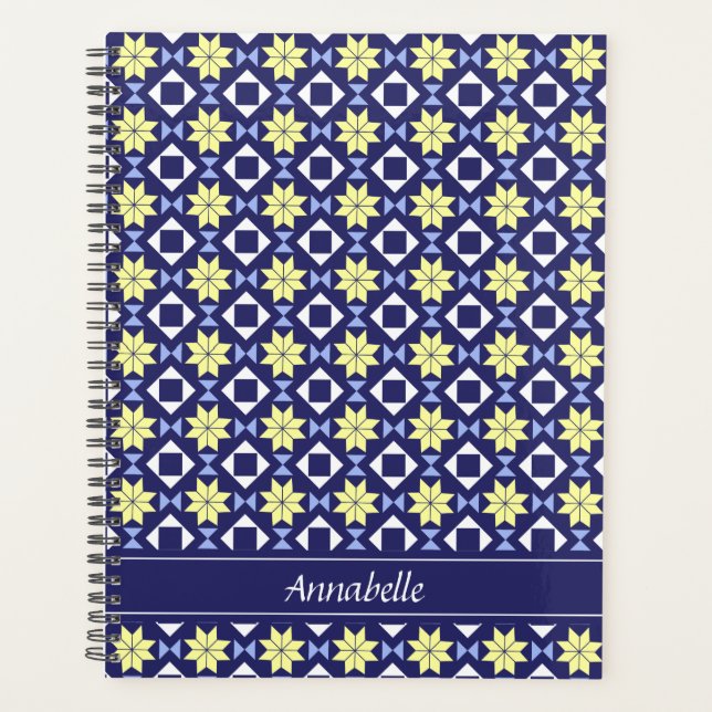 Mediterranean Yellow Blue Floral Tile Pattern Name Planner (Front)