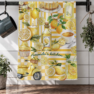 Mediterranean Yellow Collage Citrus Lemons Kitchen Towel