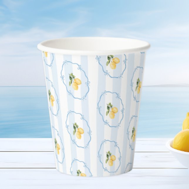 Mediterranean Yellow Lemon and Blue Bows  Paper Cups (Creator Uploaded)