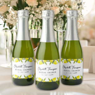 Mediterranean Yellow Lemon Bridal shower Sparkling Wine Label