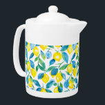 Mediterranean Yellow Lemons watercolor<br><div class="desc">Mediterranean yellow and blue watercolor Lemon orchard teapot</div>