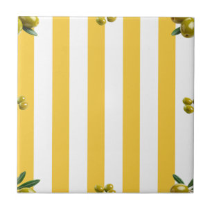 Mediterranean Yellow Stripe Pattern Olives Tile