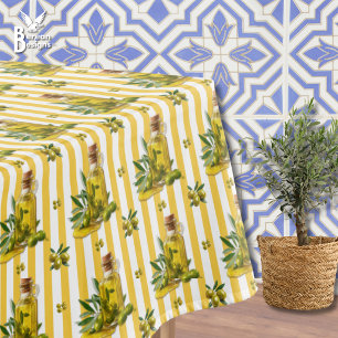 Mediterranean Yellow Stripe Personalized Olive Oil Tablecloth