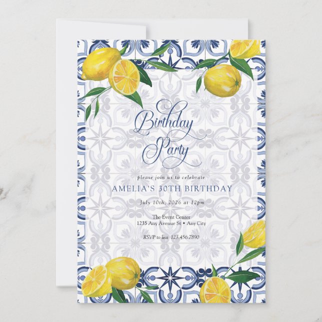 Méditerranée | Citron | Invitations d'anniversaire (Devant)