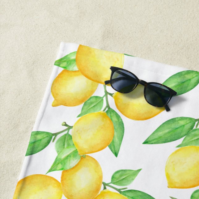 Mediterrenean Citrus Lemon pattern Beach Towel (In Situ)