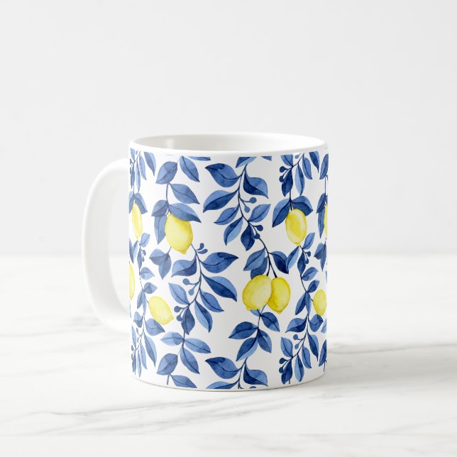 Mediterrenean Citrus Lemon pattern Coffee Mug (Front Left)