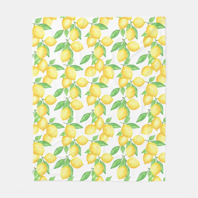 Mediterrenean Citrus Lemon pattern Fleece Blanket (Front)