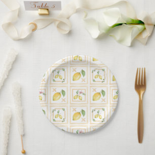 Mediterrenean Citrus Lemon pattern Paper Plate